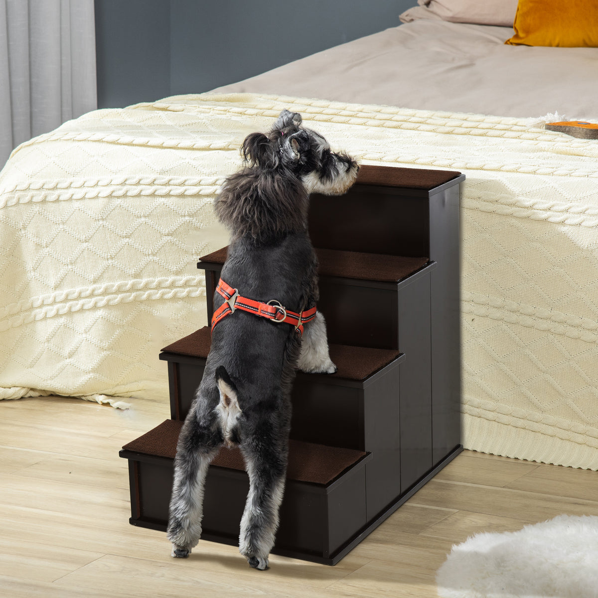 4 Levels Wooden Dog Steps Pet Stairs for High Bed, Cat Ladder for Bed Couch with Non-Slip Carpet – view 9