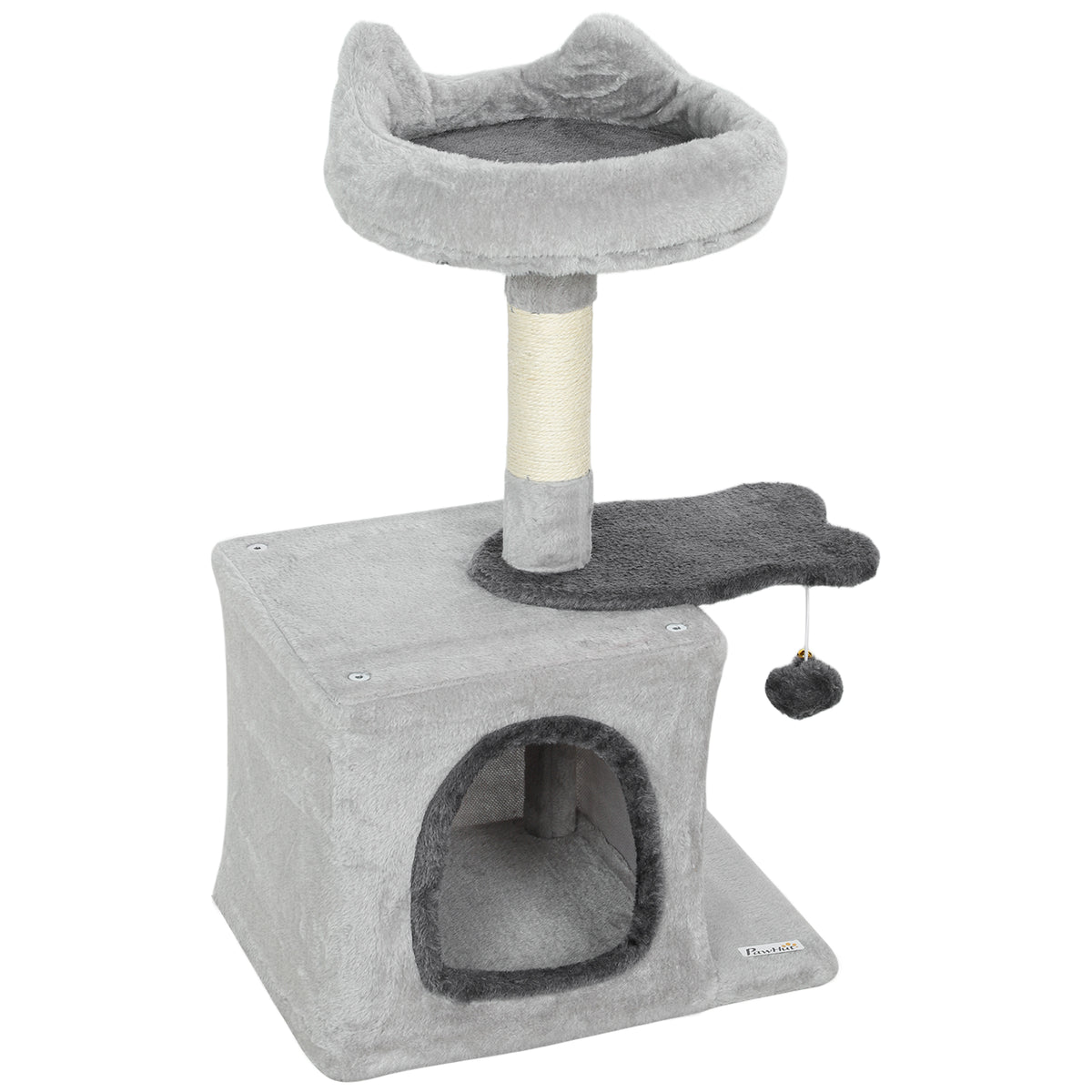 28" Cat Tree Tower with Plush Top Bed, Cozy Condo, Sisal Scratching Post, Perch, Dangling Ball, Beige and Yellow