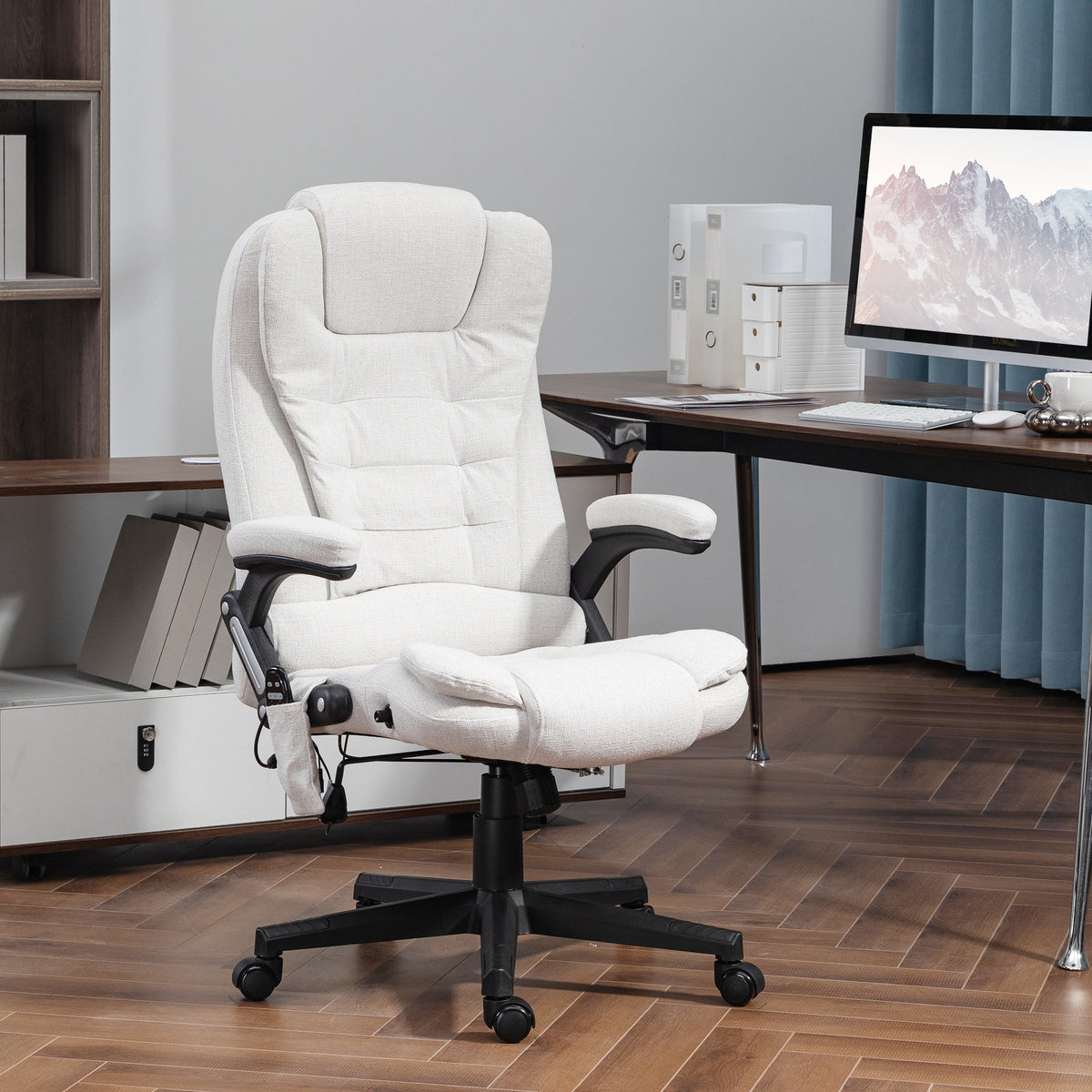 Reclining Massage Office Chair, Executive Office Chair with High Back, Swivel Wheels, White