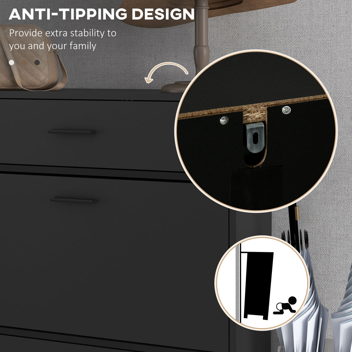 Modern Shoe Cabinet Storage 12 Pair Shoe Organizer with 2 Flip Doors Drawer and Adjustable Shelf White – view 12