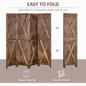 4-panel Wall Partition Farmhouse Room Separator with Foldable Design Wooden Frame 5.6FT, Walnut – view 3