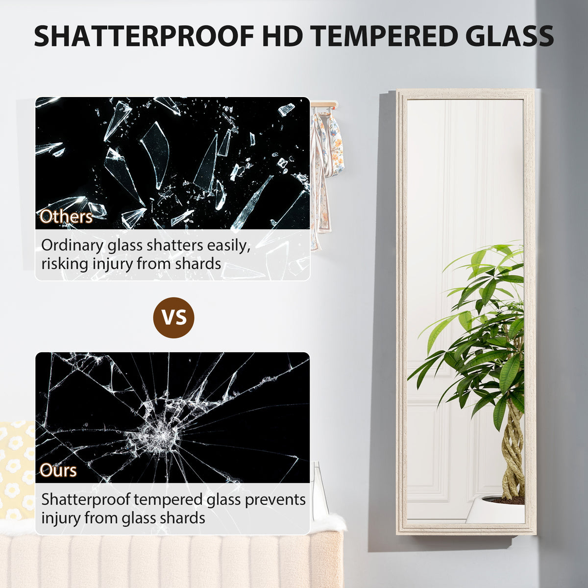 64" x 21" Full Length Mirror, Standing, Wall-Mounted or Leaning Against Wall, for Bedroom, Living Room, White
