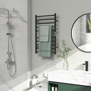 Wall Mounted Heated Towel Rack 10-Bar Electric Towel Warmer with Timer Adjustable Temperature Plug-in