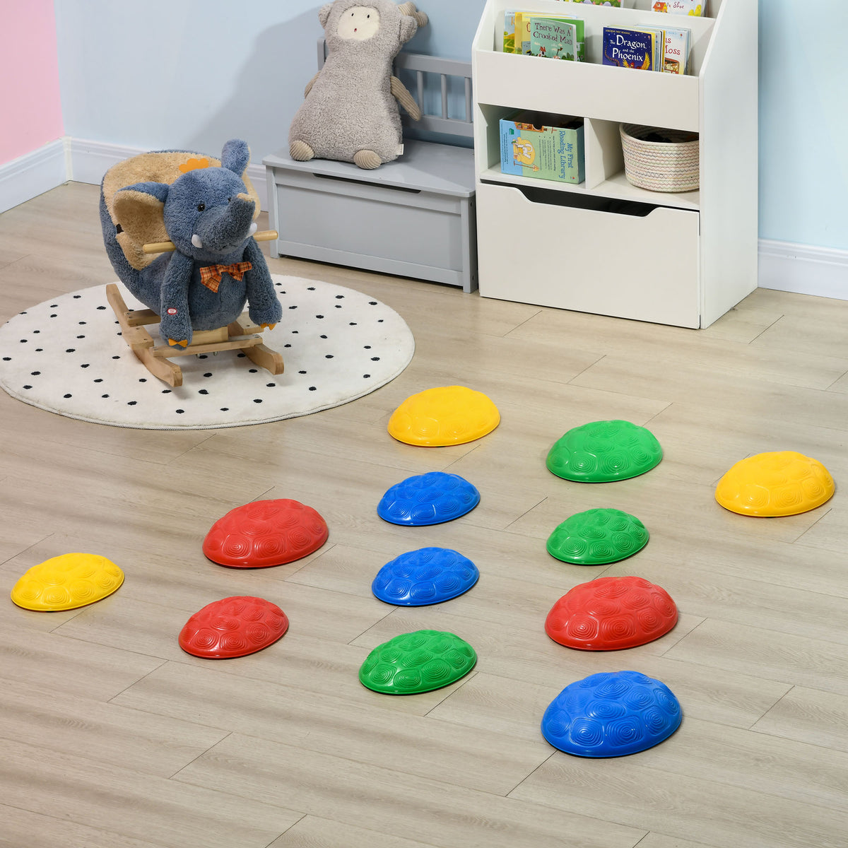 12 PCs Balance Stepping Stones for Kids with Anti-slip Mat, Turtle Shell Design, for Ages 3-8 Years, Stackable