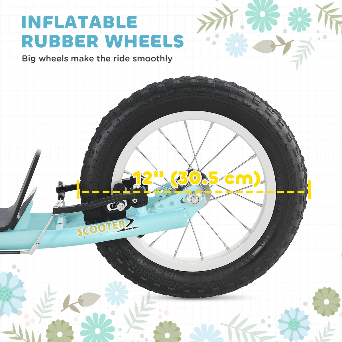 Aosom Dual Brakes Kick Scooter 12-Inch Inflatable Front Wheel Ride On Toy for Age 5+