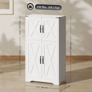 Farmhouse Kitchen Pantry, Freestanding Kitchen Pantry Storage Cabinet with Barn Doors and Adjustable Shelves, White