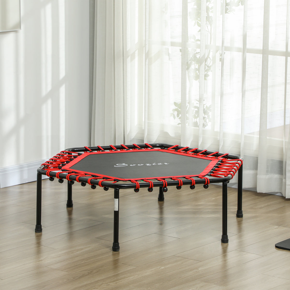 Soozier 45" Rebounder Trampoline for Adult, Quiet Bungee Rebounder with LED Lights Remote Control, Red