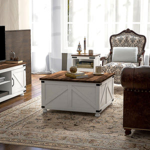 Coffee Table with Lift Top, 32" Farmhouse Center Table with Hidden Compartment for Living Room, Antique White