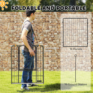 16 Panels Dog Playpen with Straps, Portable & DIY, for Small Dogs, for Yard, RV, Camping, Garden, 24" Height