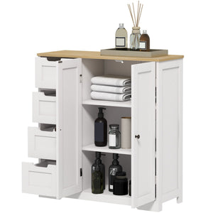 Freestanding Bathroom Floor Cabinet, Modern Bathroom Cabinet with Adjustable Shelf, 4 Drawers and 2 Doors, White