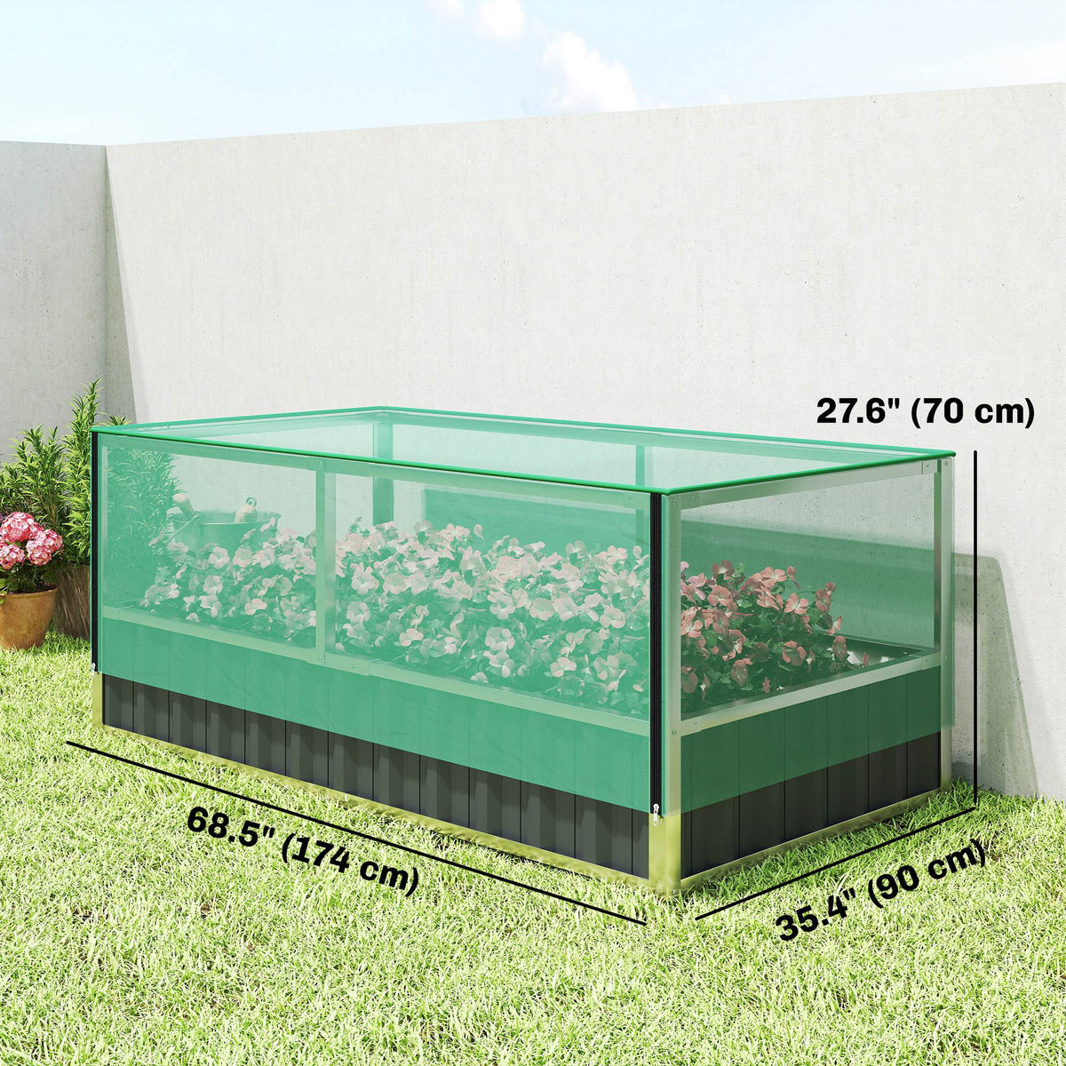 Raised Garden Bed, 5.7 x 3 x 2.3ft Steel Planter Box Outdoor with Cover, Gloves, Dark Grey – view 2