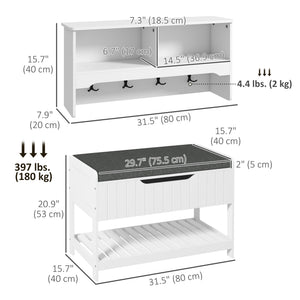 Wall Mounted Coat Rack with Shoe Storage Bench, Hall Tree and Bench, Clothes Hanger Rack with Shelves for Hallway White