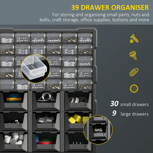 Plastic 39 Drawer Parts Organiser Wall Mount Storage Cabinet for Small Nuts Bolts Tool Black