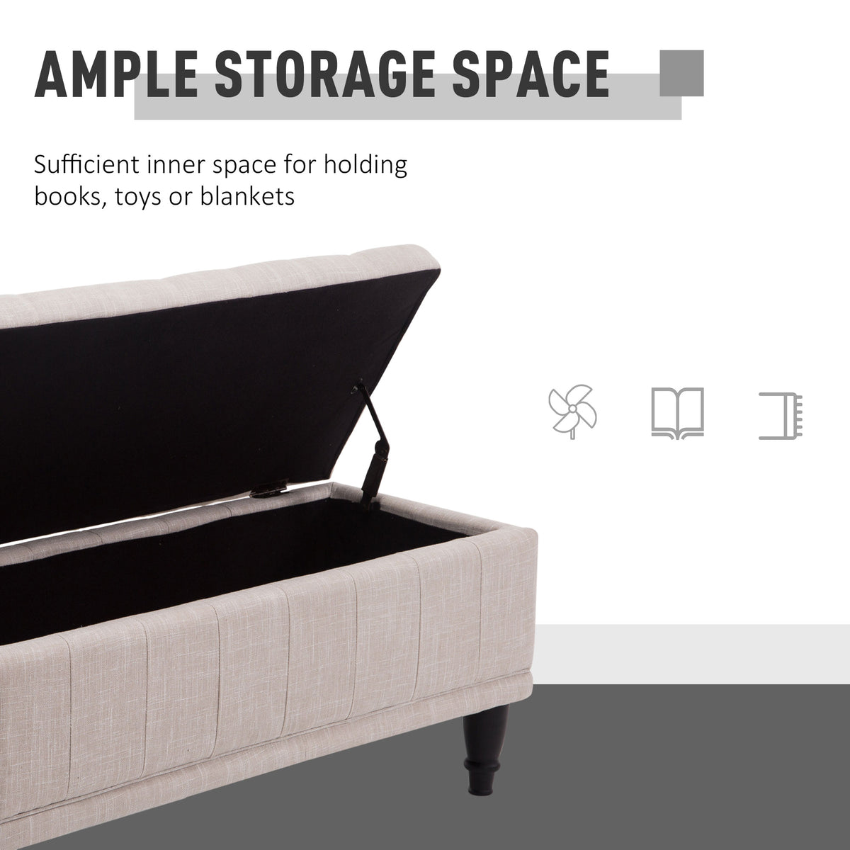 Storage Ottoman, Linen Fabric End of Bed Bench with Soft Close Lid – view 7