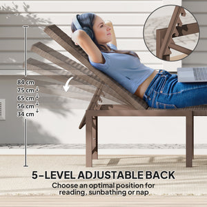 Wicker Outdoor Lounge Chair, Rattan Reclining Patio Lounger Tanning Chair with Adjustable Back, Brown