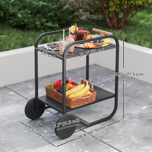 Outdoor Grill Cart with Storage, 2-Tier Bar Cart on Wheels with Side Handle, Steel Frame for Indoor Outdoor, Black