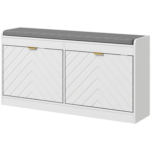 Shoe Storage with Seat, Upholstered Hallway Bench, Shoe Bench with 2 Flip Drawers and 4 Vents for 8 Pairs of Shoes