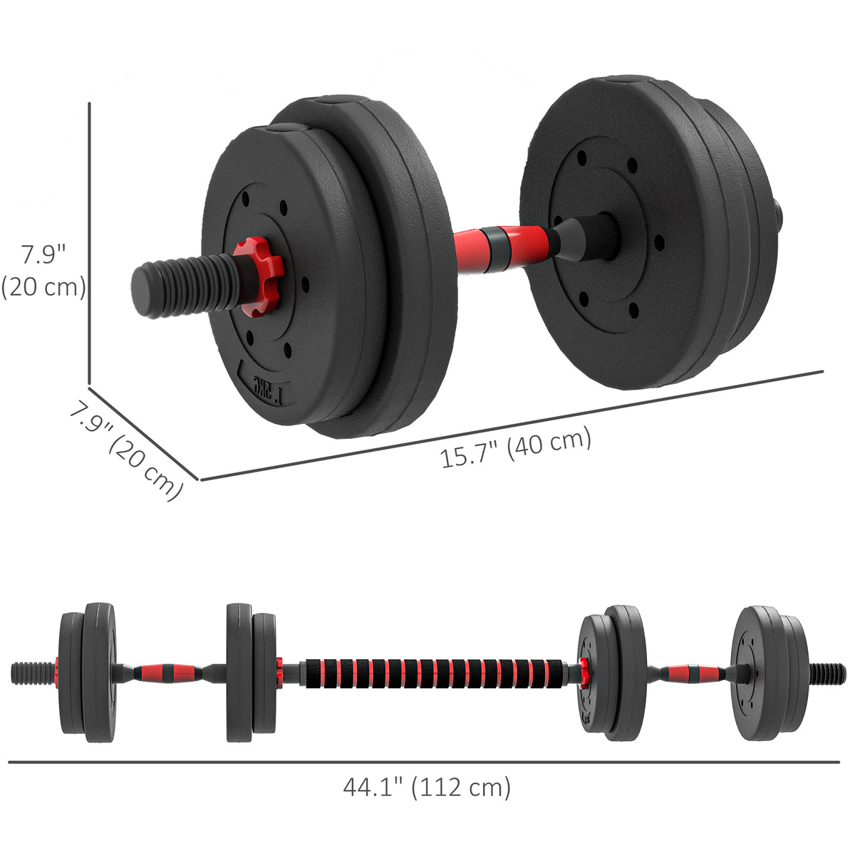 Soozier 44lbs 2-in-1 Adjustable Dumbbells Weight Set, Dumbbell Hand Weights Barbell for Body Fitness, Lifting Training for Home, Office, Gym, Black and Red