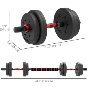 Soozier 44lbs 2-in-1 Adjustable Dumbbells Weight Set, Dumbbell Hand Weights Barbell for Body Fitness, Lifting Training for Home, Office, Gym, Black and Red