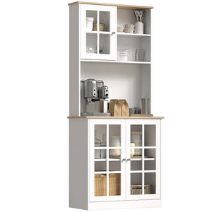 Kitchen Buffet with Hutch, Storage Pantry with 3 Cabinets, 2 Open Shelves and Large Countertop, Black – view 8