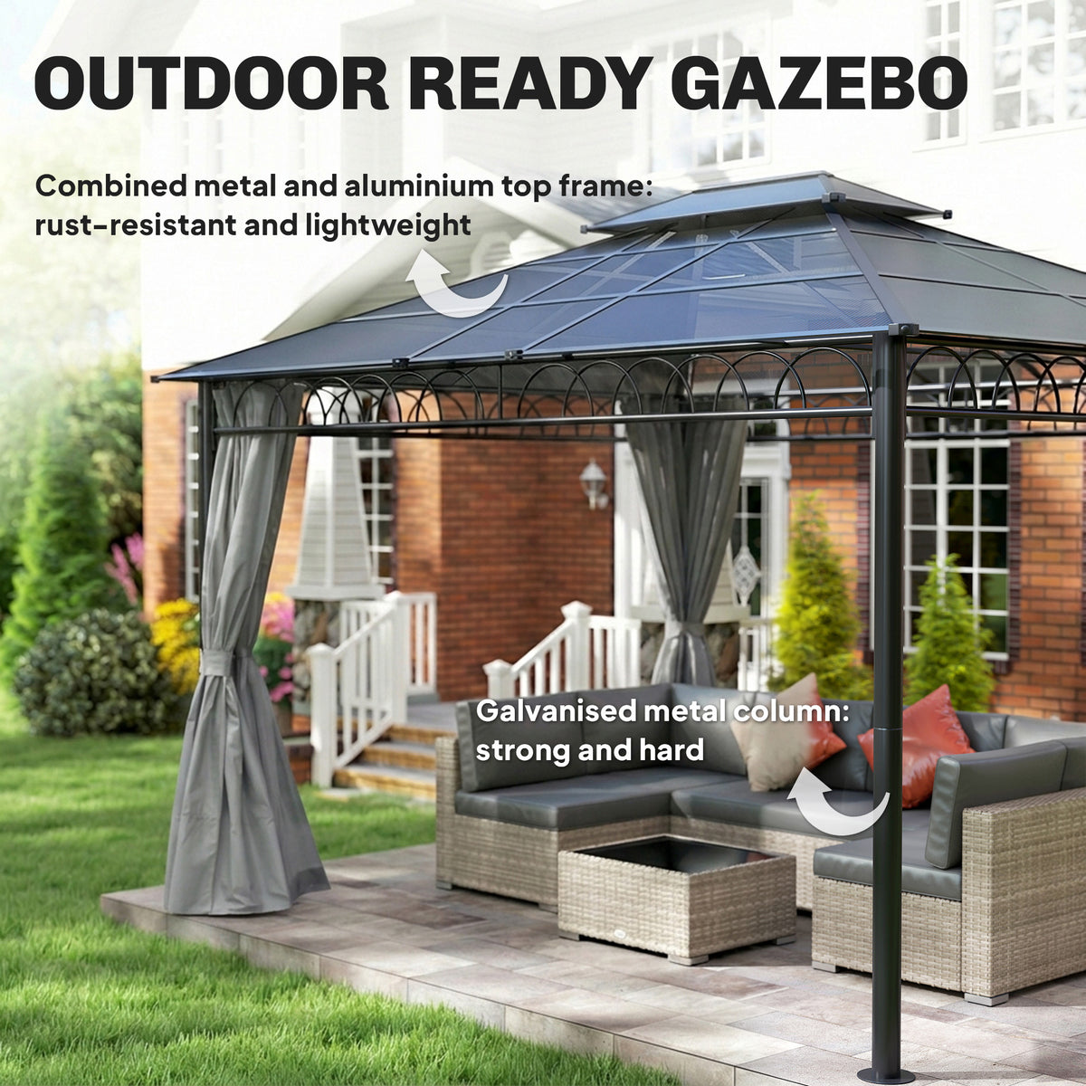 10' x 10' Outdoor Hardtop Gazebo Canopy w/ Double PC Roof, Steel Frame, Nettings – view 40