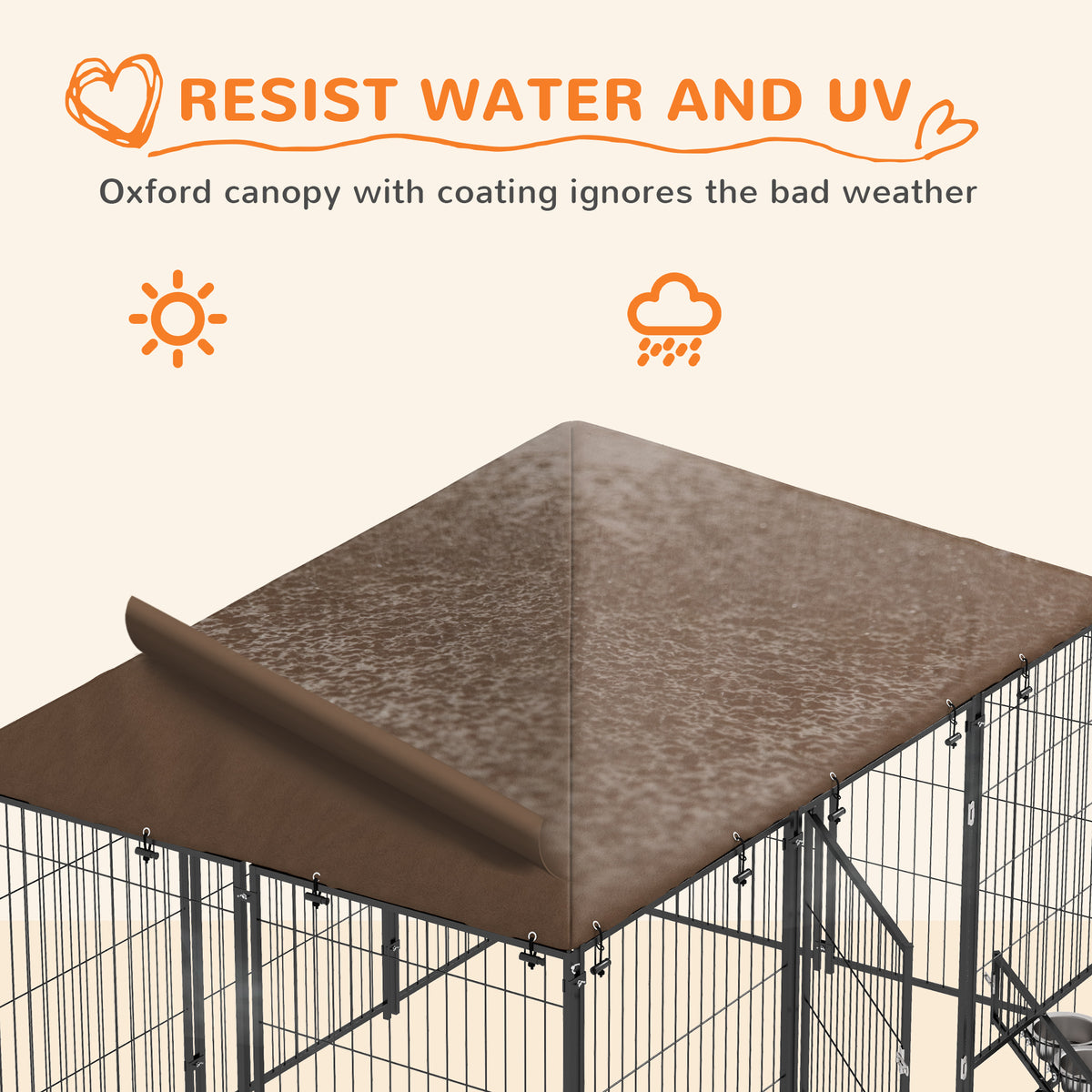 4.6' x 4.6' x 5' Outdoor Dog Kennel with Canopy, Rotating Bowls, Coffee – view 11