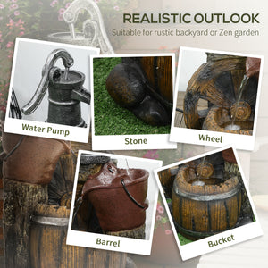 Wine Jars Outdoor Waterfall Fountain with Adjustable Flow, 4-Tier Rustic Resin Cascading Water Fountain, Decorative Backyard Water Feature for Zen Garden, Deck, Porch