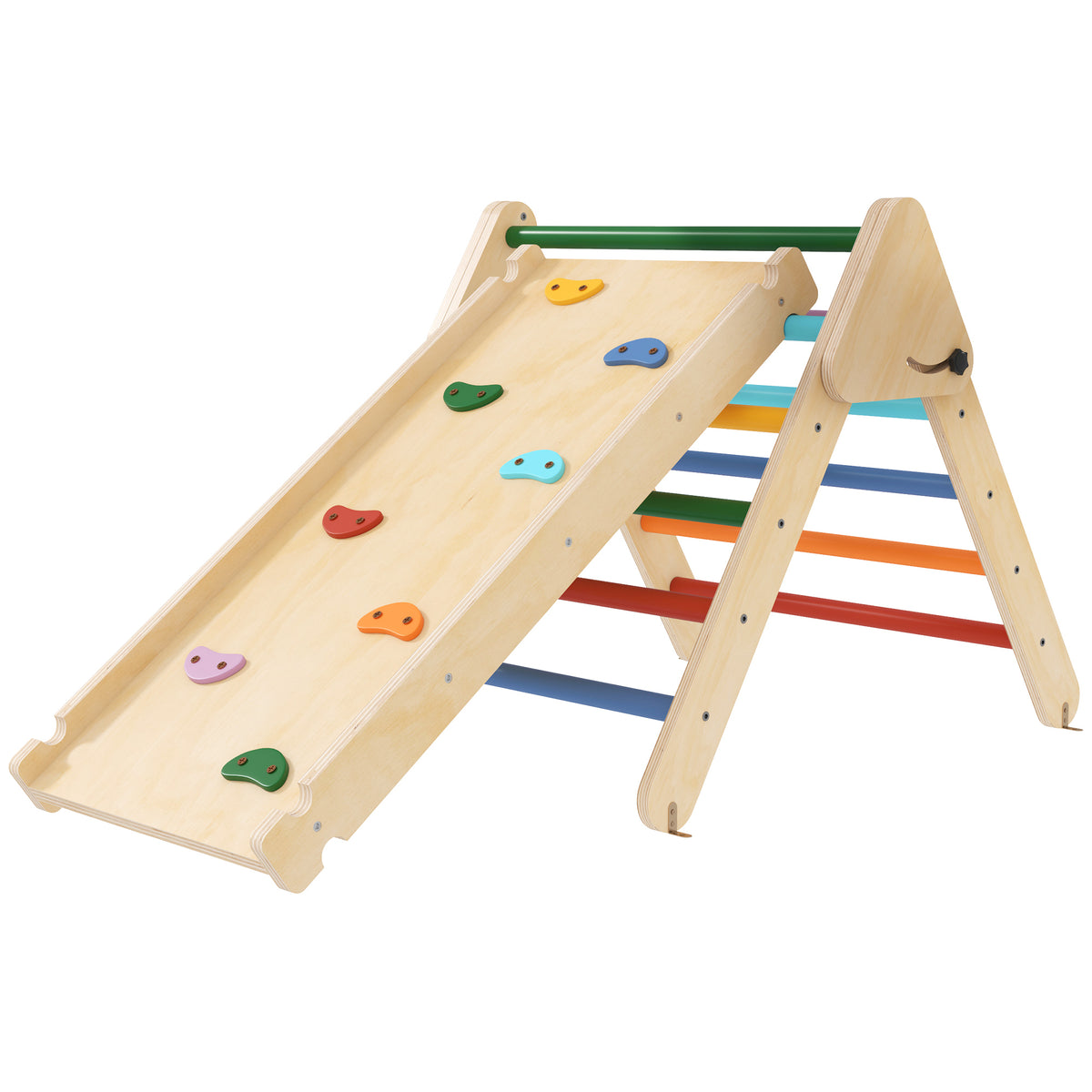 Pikler Triangle Set, 3 in 1 Climbing Toys with Ramp for Toddlers, Nature Wood