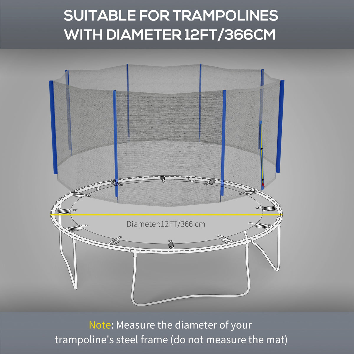 Soozier Trampoline Net Enclosure, Trampoline Netting Replacement with Zippered Entrance for 12ft Round Trampoline