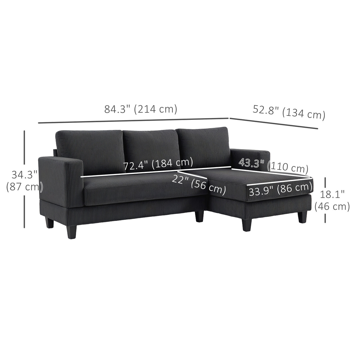 L Shaped Couch, L Shape Sofa with Chaise Lounge and Spring Cushion for Living Room, Bedroom, Beige – view 9