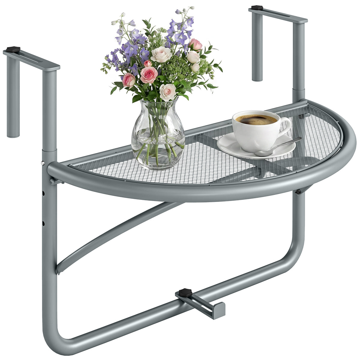 Adjustable Balcony Hanging Railing Table, Metal Mounting Mini Wall Desk Storage Rack
