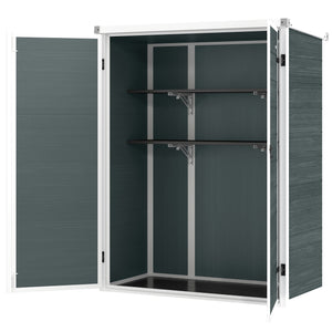 Outdoor 4.4' x 2.3' Plastic Storage Shed with Lockable Doors and Foldable Shelves, Wood-Effect Garden Shed, Grey