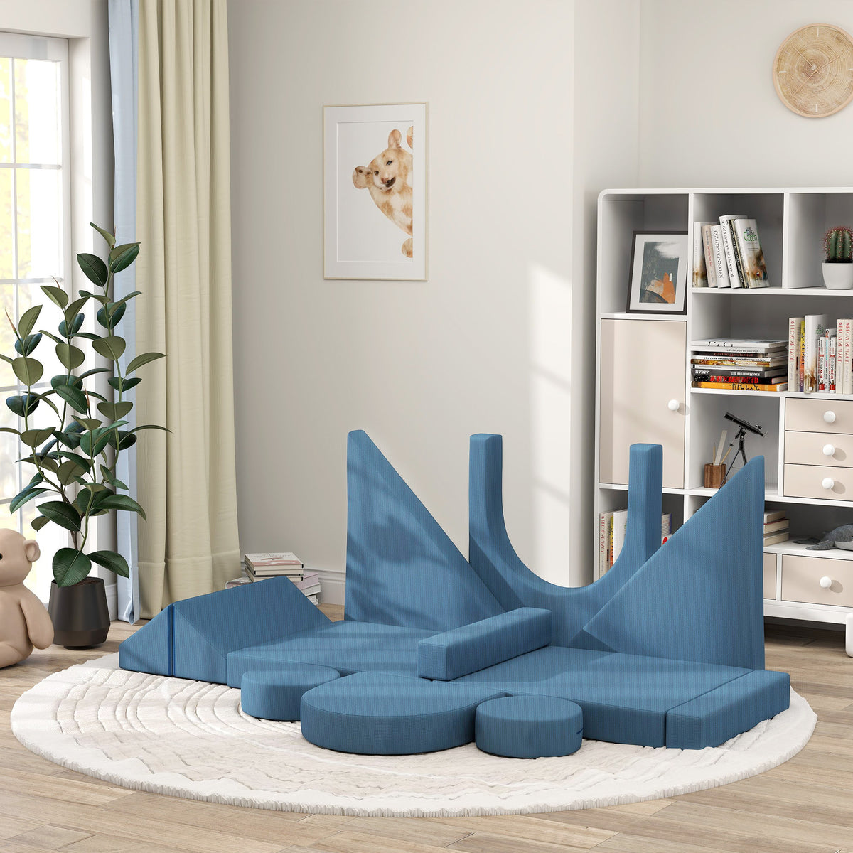 Qaba 12-Piece Modular Kids Play Couch Building Fort for Playroom Bedroom, Convertible Kids Sofa