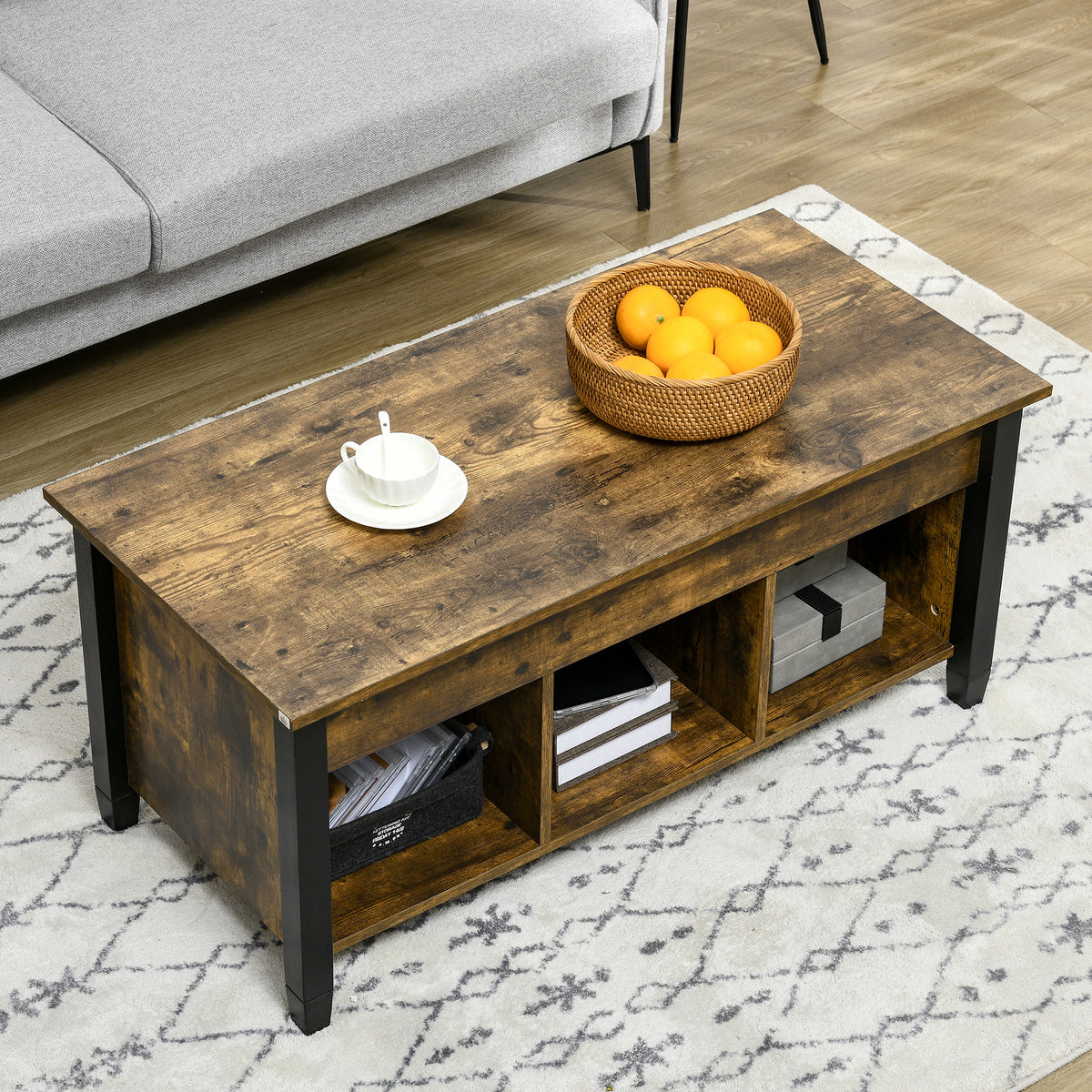 Lift Top Coffee Table, Modern Center Table with Storage Shelves and Hidden Compartment for Living Room – view 13