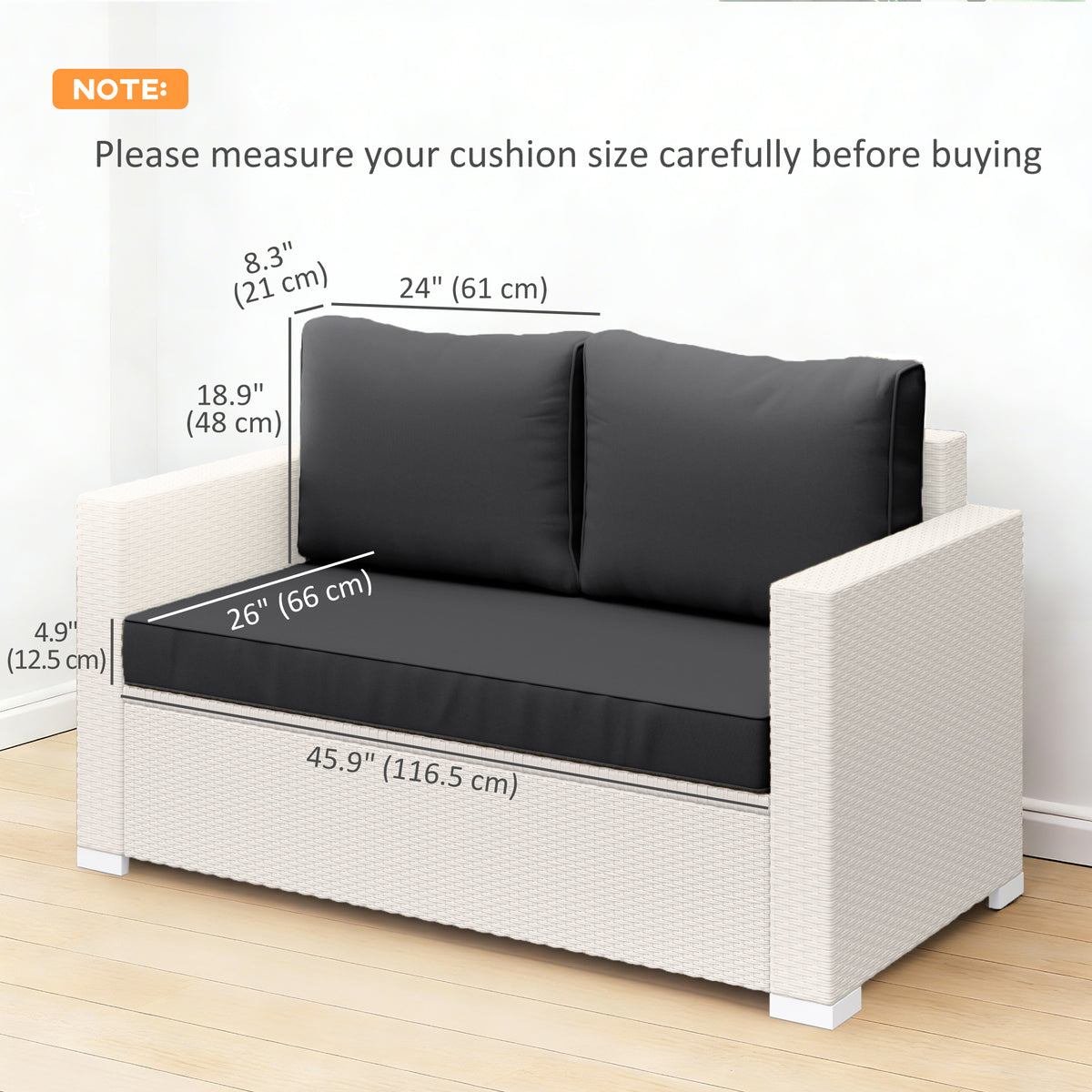 Outdoor Seat Cushions with Backrest, Loveseat Double Sofa Outdoor Furniture Cushions, Beige – view 9