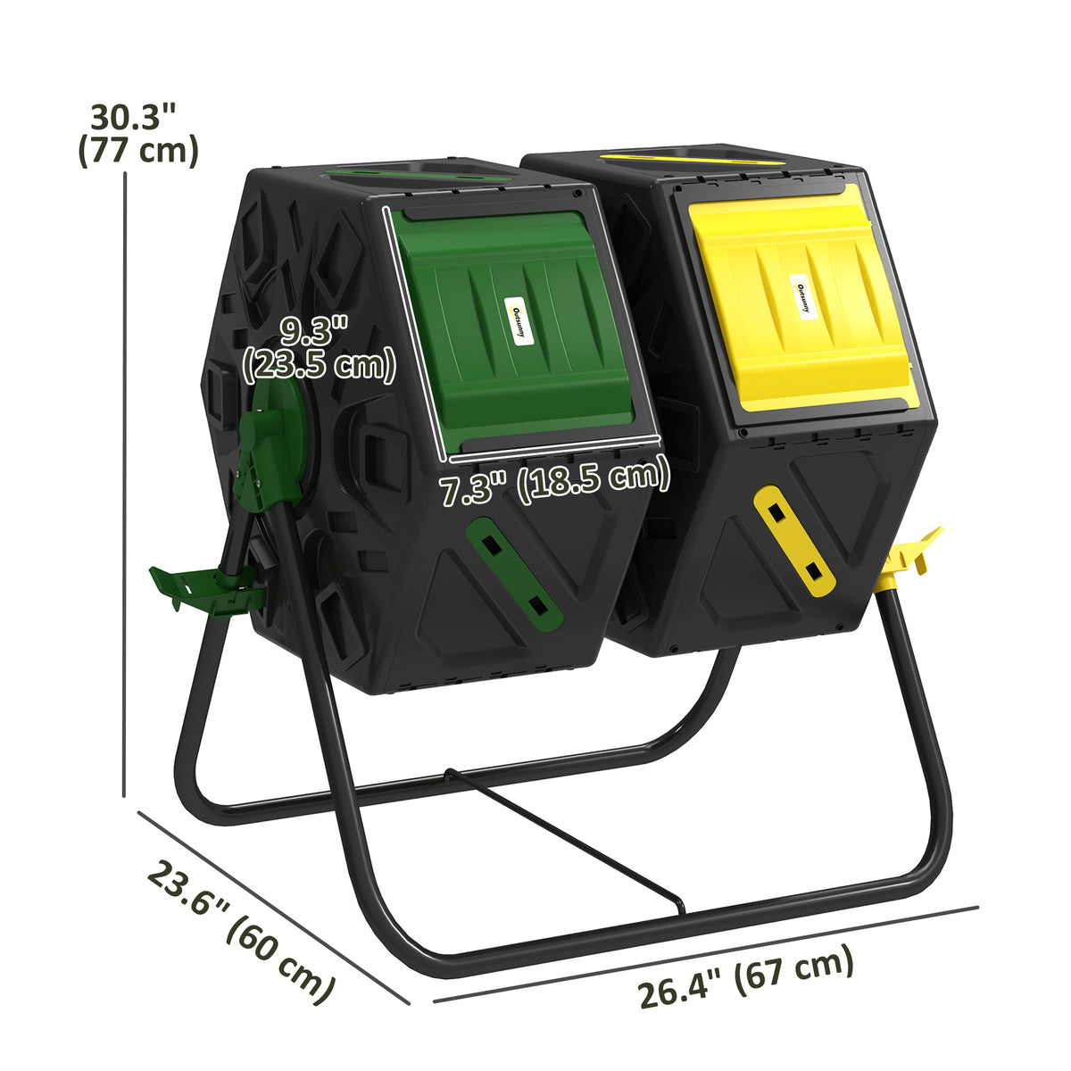 Rotating Composter, Dual Chamber Compost Bin with 24 Vents and Steel Legs, 34.5 Gallon, Brown