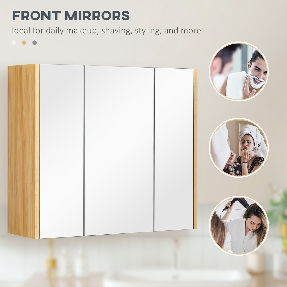Wall Mounted Medicine Cabinet with Mirror Wall Mirror Cabinet with 3 Doors and Adjustable Storage Shelves Gray