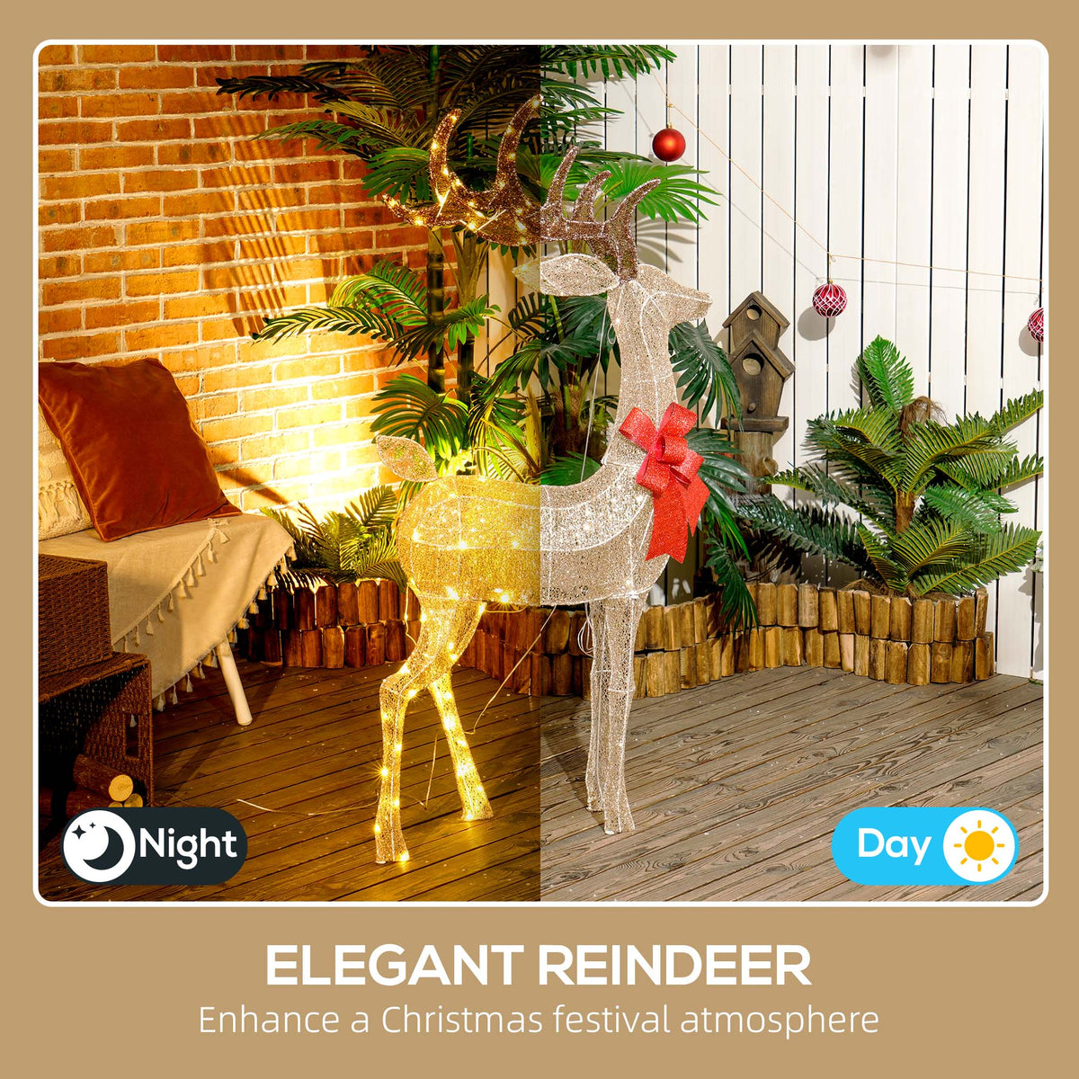 Light Up Reindeer Yard Decoration, Lighted Deer Christmas Decoration with LED Lights for Indoor, Outdoor, Lawn, Gold