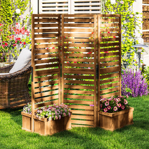 Outdoor Privacy Screen Wood Privacy Panel with 4 Planter Boxes, Raised Bed with 3 Panels, Drainage Holes – view 7
