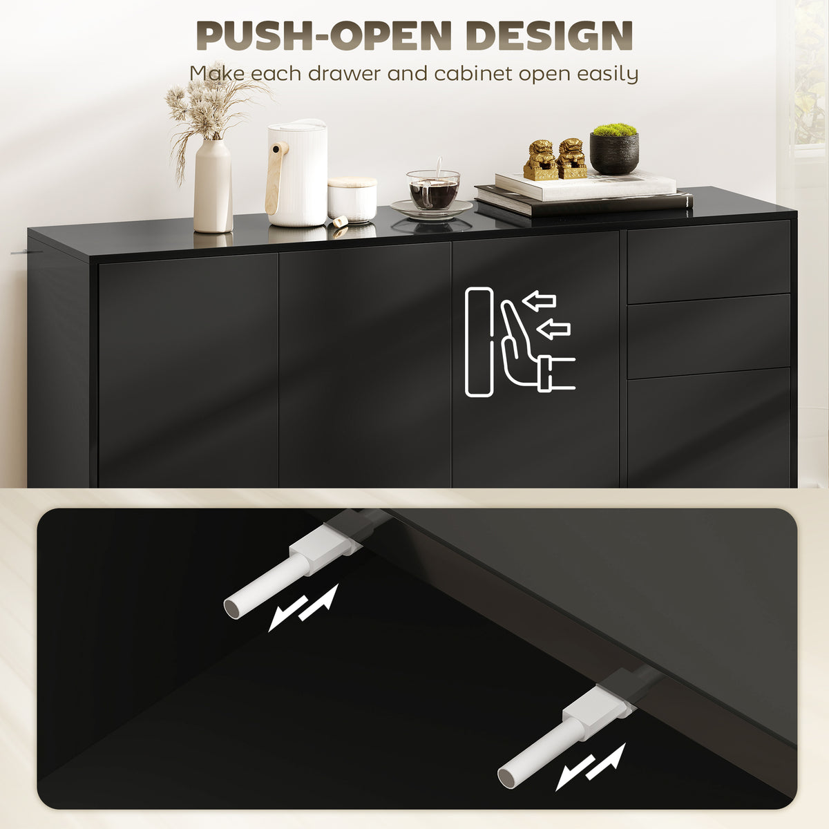 Kitchen Sideboard Storage Cabinet, Modern Coffee Bar with Push-Open Design and 2 Drawers for Living Room – view 15