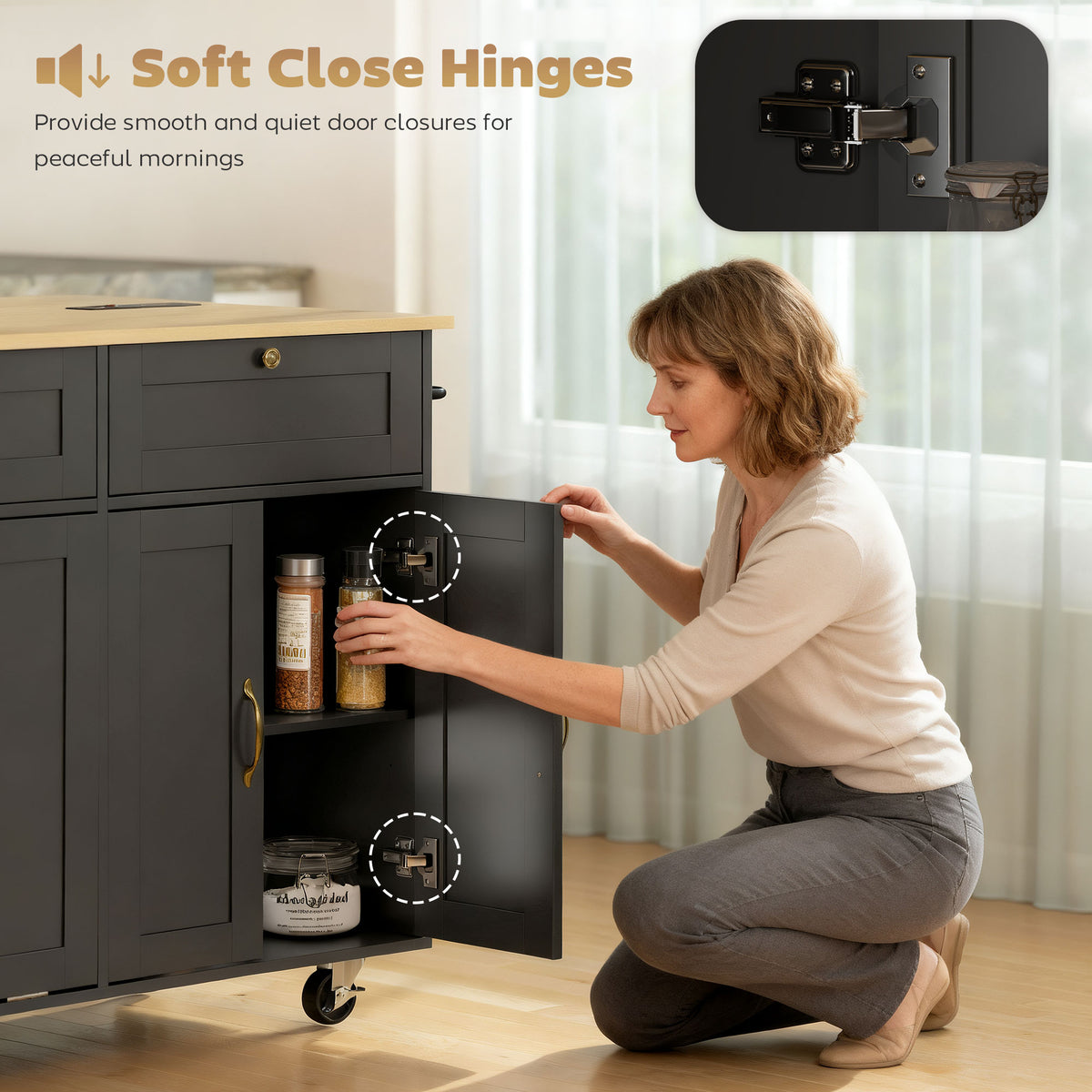 Kitchen Island Cart with Charging Station and Drop Leaf – view 6