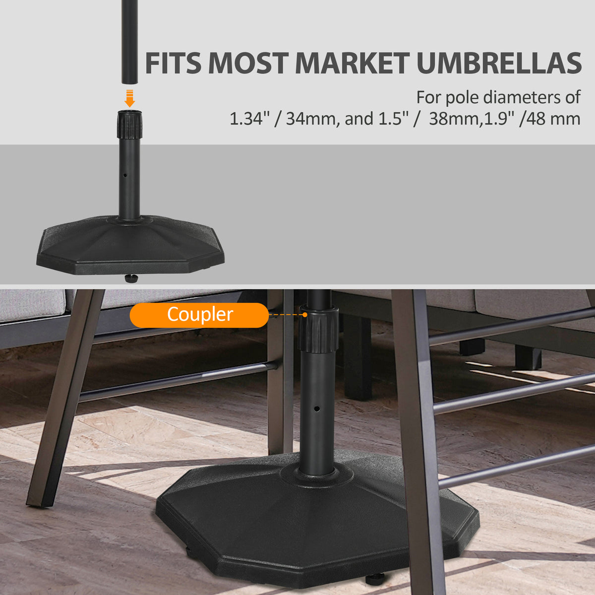 48lbs Concrete Square Patio Umbrella Base Weight, Outdoor Umbrella Stand Holder for Lawn, Deck, Backyard, Garden, Black