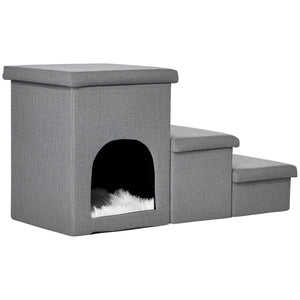 Dog Ramp with Storage Boxes and Condo, 3-step Pet Stairs for High Beds and Couch with Washable Plush Cushion