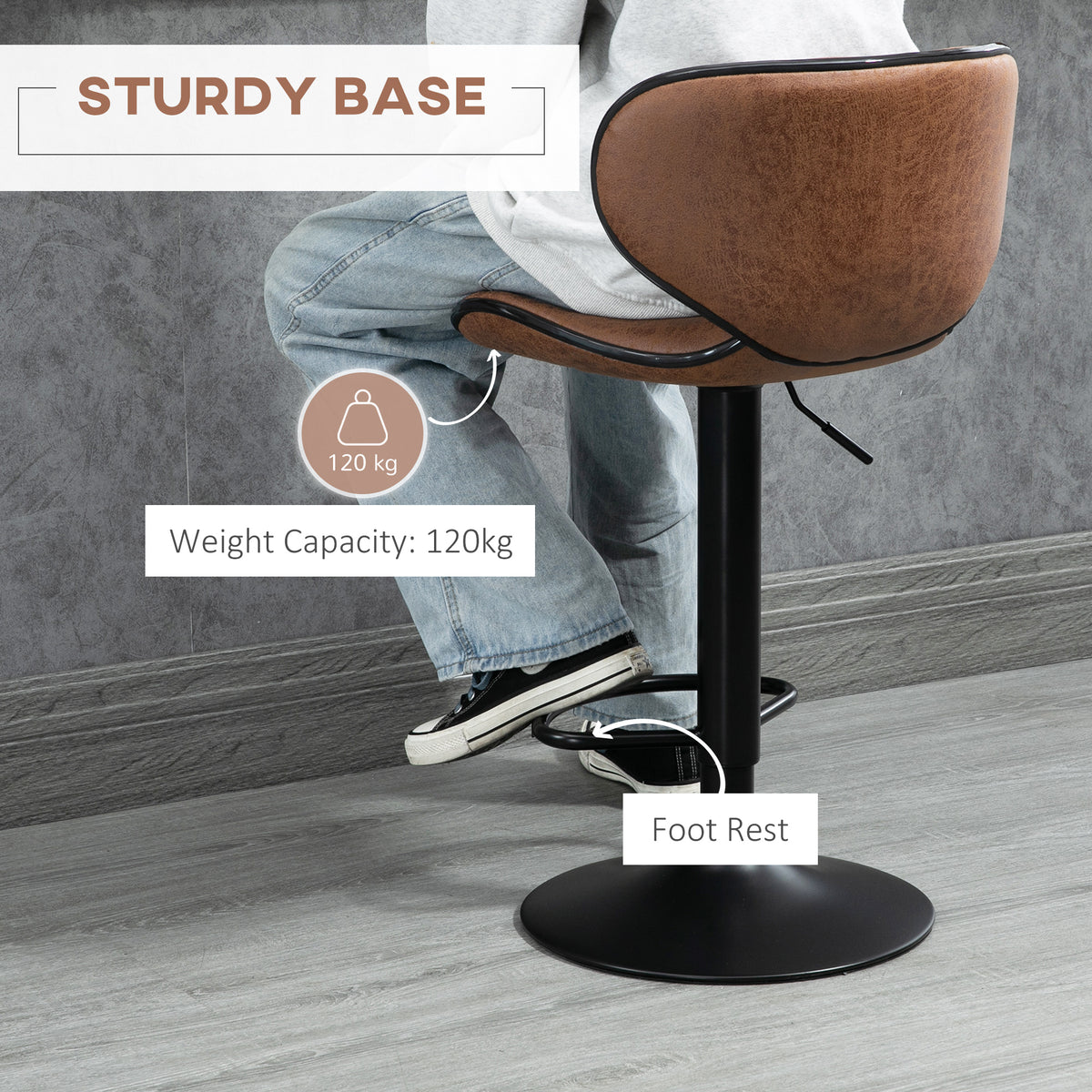 Vintage Set of 2 Microfiber Cloth Adjustable Bar Height Stools with Swivel Seat, Brown