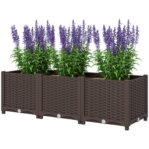 Plastic Raised Garden Bed, Outdoor Planter Box with Drainage Holes for Patio, Balcony, 47.2" x 15.7" x 14.6", Brown