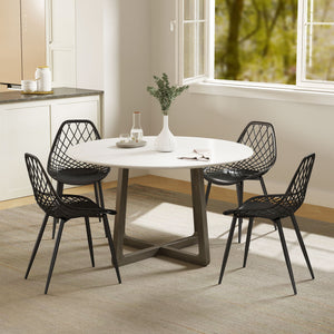 Modern Dining Chairs Set of 4, Plastic Kitchen Chairs with Hollow Backrest and Metal Legs for Living Dining Room, Black