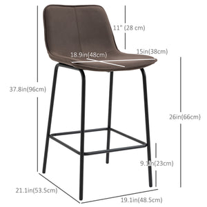 Bar Stools Set of 2, Upholstered Counter Height Bar Chairs, Kitchen Stools with Steel Legs