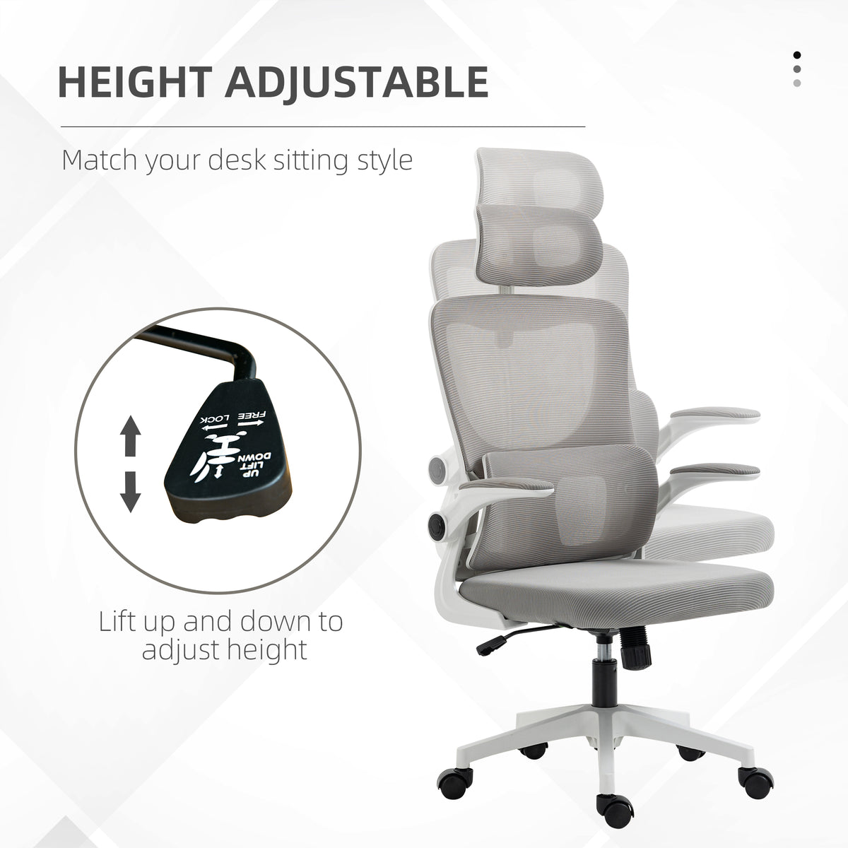 Ergonomic Office Chair, Mesh Computer Desk Chair with Adjustable Headrest, 4D Lumbar Support, Flip-up Arm – view 7