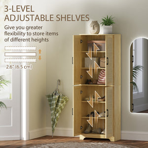67" Tall Kitchen Pantry, Freestanding Kitchen Storage Cabinet with 4 Rattan Doors and Adjustable Shelves – view 4