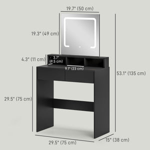 Makeup Vanity Desk with Mirror and LED Lights, for Bedroom, Modern Dressing Table with Drawers, Compartments, Black